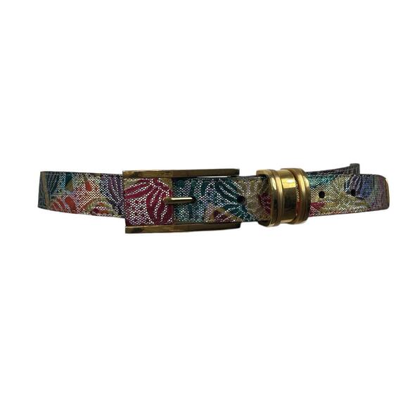 VTG B.B. Simon Women's Metallic Floral Leather Belt Brass Tone Size Small - Picture 2 of 6